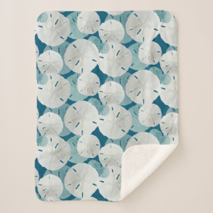Blue Sand Dollars Pattern Coastal Sherpa Blanket