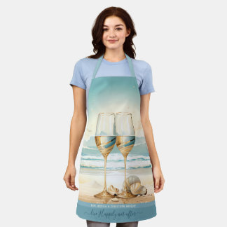 Blue sand faux golden Champaigne glass custom text Apron