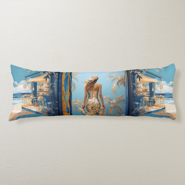 Blue sand gold aesthetic coastal theme DBL-sided Body Pillow (Front)