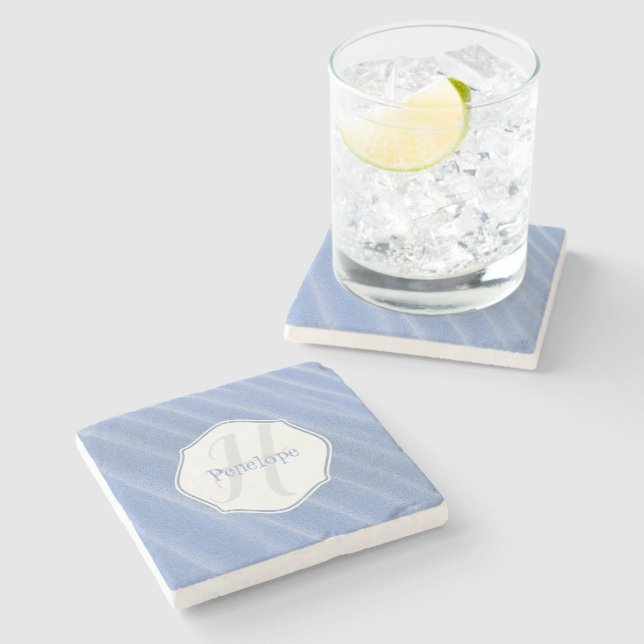 Blue Sand Ripples Personalized Coaster (Side)
