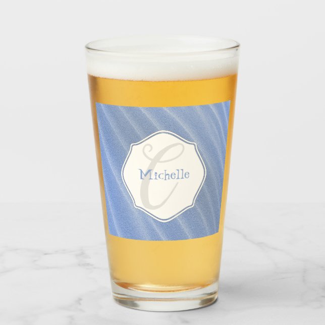 Blue Sand Ripples Personalized Drinking Glass (Front Filled)