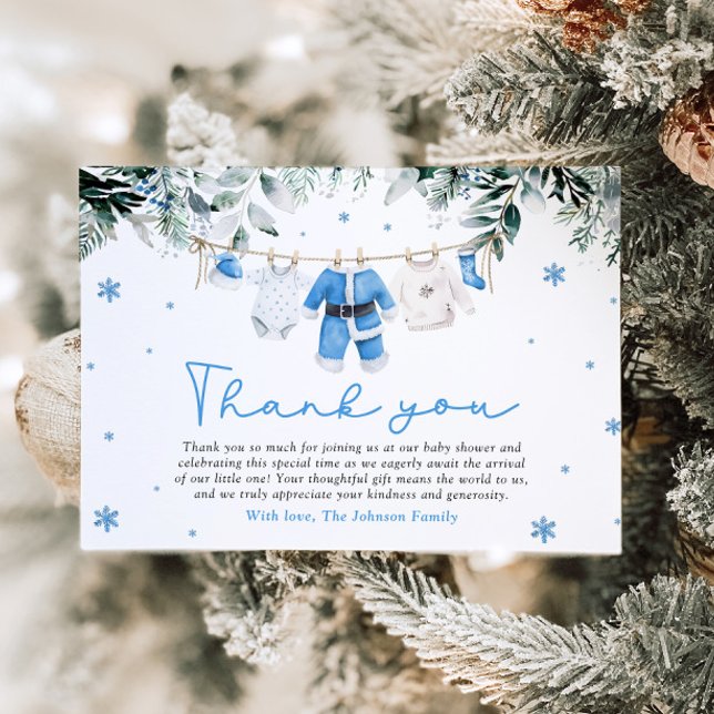 Blue Santa Baby Christmas Baby Shower Thank You Invitation (Creator Uploaded)