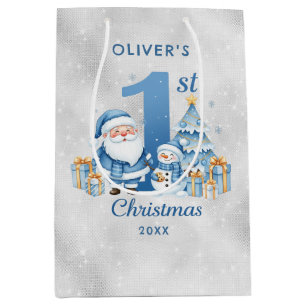 Blue Santa Claus 1st Christmas Medium Gift Bag