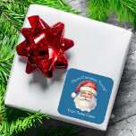 Blue Santa Claus Custom Kids Christmas Gift Square Sticker<br><div class="desc">Customize these nostalgic blue Santa Claus gift labels with your own personalized text with your kids name in white script. This beautiful old fashioned drawing of Santa's red hat and white beard are the perfect holiday stickers for your children's presents under the tree on Christmas day.</div>