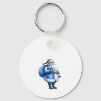 Blue Santa Claus Illustration Watercolor Keychain