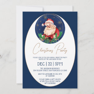 Blue Santa Elegant Modern Christmas Party Invitation