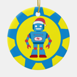 Blue Santa Robot Ceramic Ornament