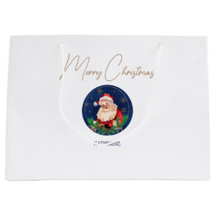 Blue Santa Scandinavian Vintage Christmas Large Gift Bag
