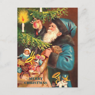 Blue Santa Vintage Blue Suit & Black Fur, Postcard