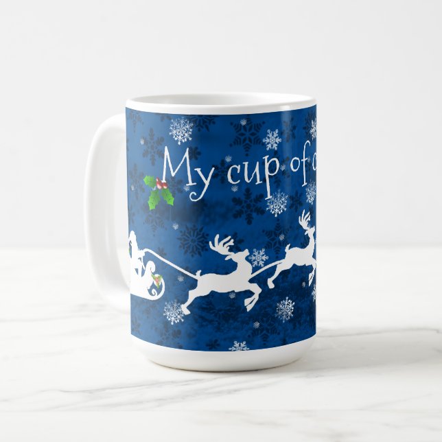 Blue Santa's Sleigh and Reindeer Coffee Mug (Front Left)