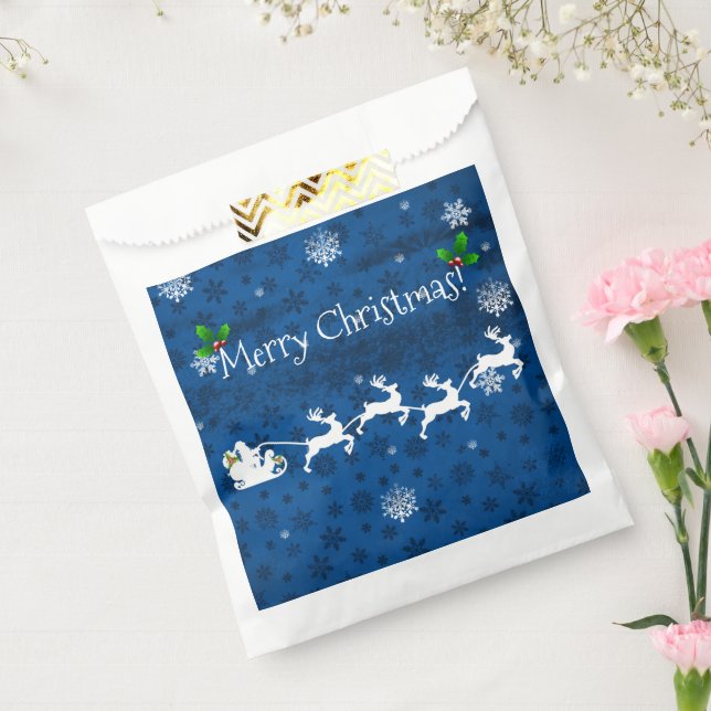 Blue Santa's Sleigh and Reindeer Favour Bags (Sealed)