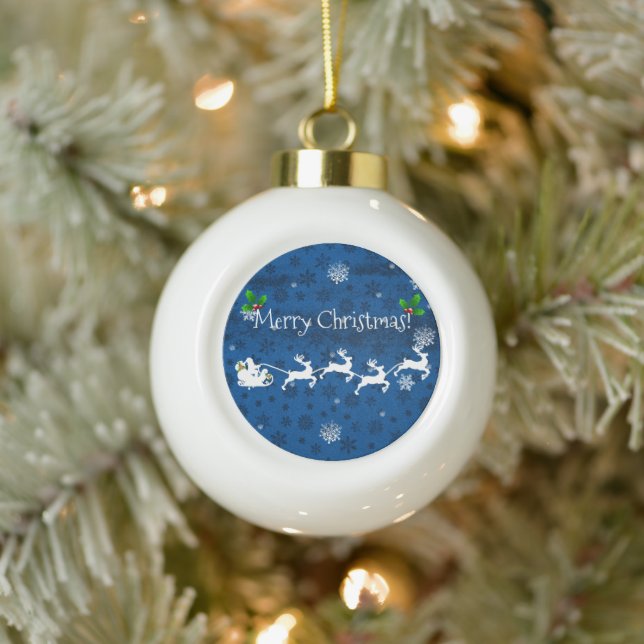 Blue Santa's Sleigh & Reindeer Christmas Ornament (Tree)
