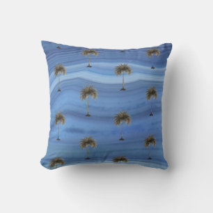 Blue Saphire Elegant Tropical Palm Tree Throw Pillow