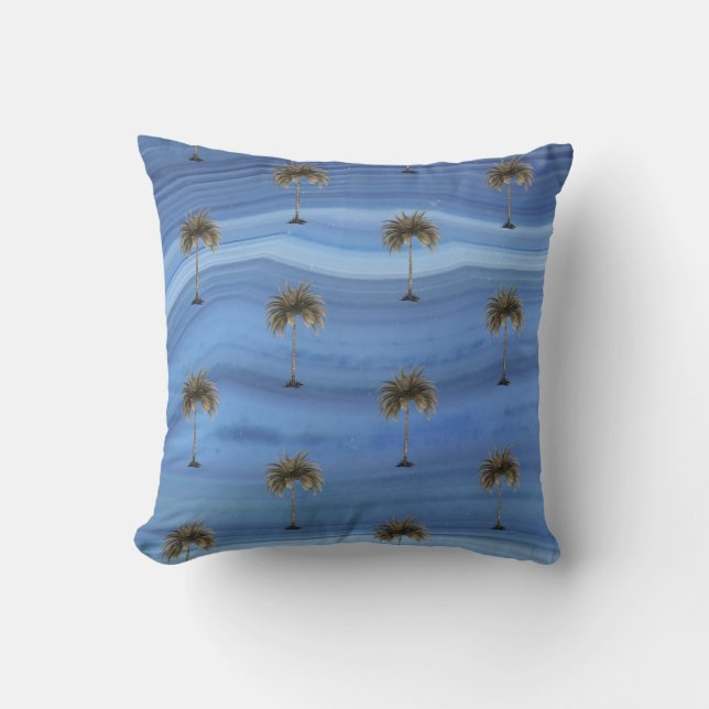 Blue Saphire Elegant Tropical Palm Tree Throw Pillow (Front)