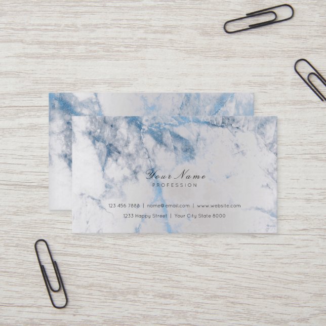Blue Saphire Silver Metallic Marble Grey Business Card (Front/Back In Situ)
