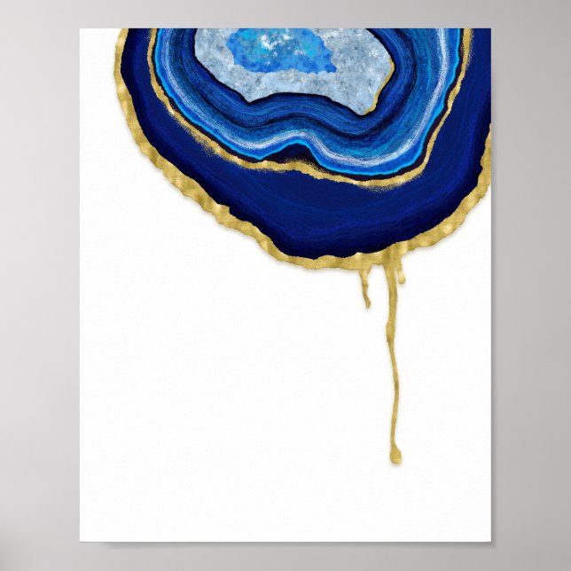 Blue Sapphire and Gold Dripping Agate Art Poster (Front)