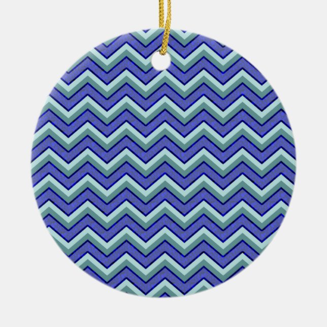 Blue Sapphire Chevron Pattern Ceramic Ornament (Front)