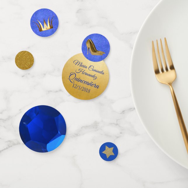 Blue Sapphire et Gold Custom Quinceanera Confetti (Groupe)