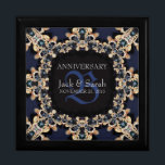 Blue Sapphire Gems Wedding Anniversary Gift Box<br><div class="desc">Unique and Stylish lace design in gold and sapphire blue decorative design - Exquisite and elegant custom Wedding, Anniversary or engagement present. Personalize with names, anniversary date and monogram or numbers - made into a wonderful wooden gift box to keep trinkets, jewellery box for your special keepsakes. Makes a wonderful...</div>