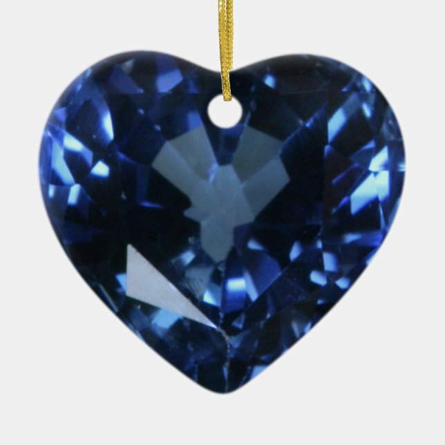 Blue Sapphire Heart Ceramic Ornament (Front)