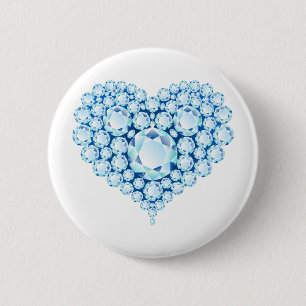 Blue Sapphire Heart Gems 2 Inch Round Button