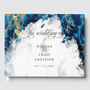 Blue Sapphire Marbled Watercolor  BarefootBride™ Guest Book