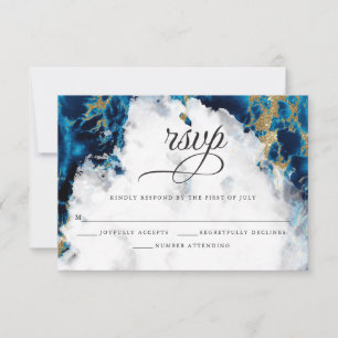 Blue Sapphire Watercolor Geode BarefootBride™ RSVP Card