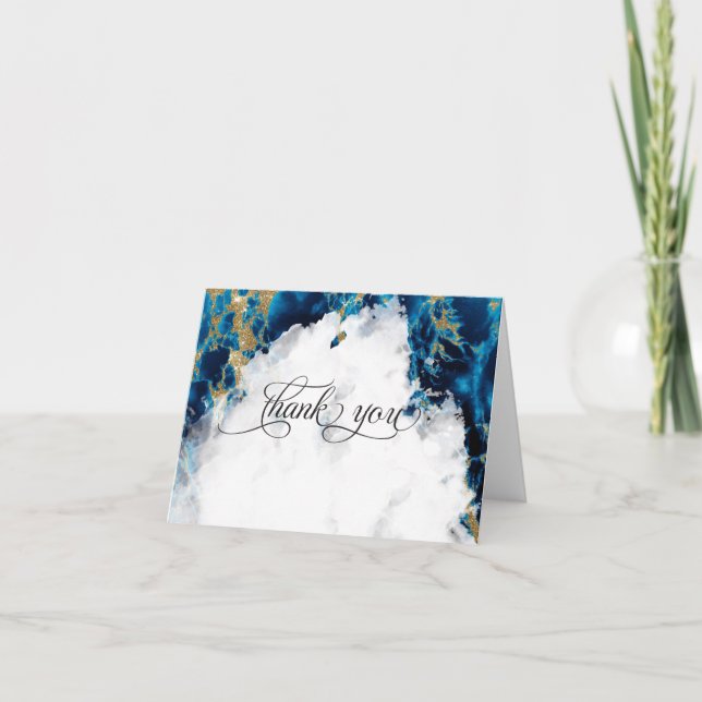Blue Sapphire Watercolor Geode BarefootBride™ Thank You Card (Front)