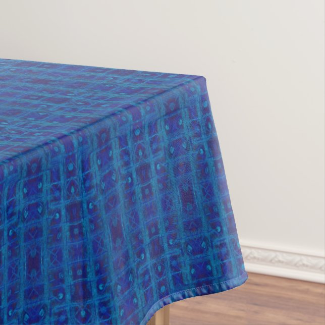 Blue sapphire weave, seamless geometric pattern tablecloth (In Situ)