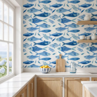 Blue Sardines Coastal  Wallpaper