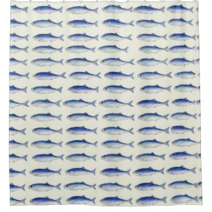 Blue Sardines Horizontal Minimal Coastal Pattern