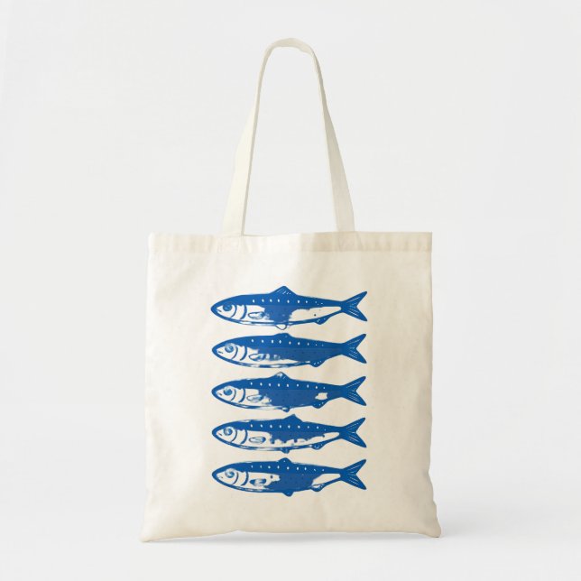 Blue Sardines Pattern Minimalist Coastal Art Tote Bag (Front)