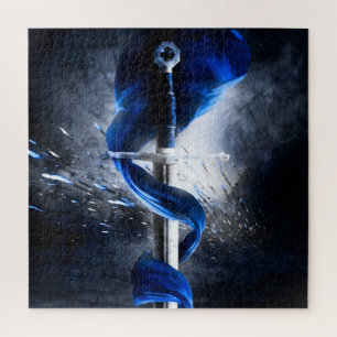 Blue Sash Battle Sword Jigsaw Puzzle