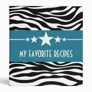 Blue Sassy Star Zebra (1 inch) Recipe Binder