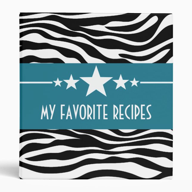 Blue Sassy Star Zebra (1 inch) Recipe Binder (Front)
