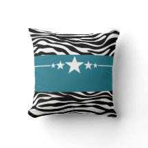 Blue Sassy Star Zebra Pillow