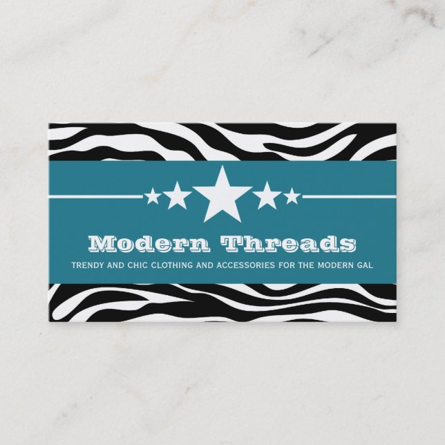 Blue Sassy Star Zebra Print Business Card (Front)