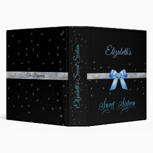  Blue Satin Bow Diamond Stars Sweet 16 Binder
