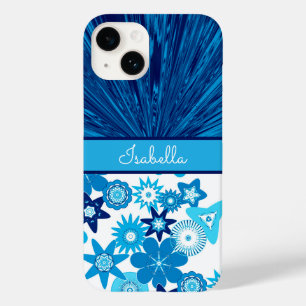 Blue Satin n Flowers Monogram Case-Mate iPhone 14 Case