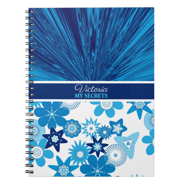 Blue Satin n Flowers Personalized Journal (Front)