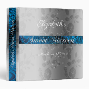 Blue Satin Ribbon Glitter Sweet Sixteen Album Binder