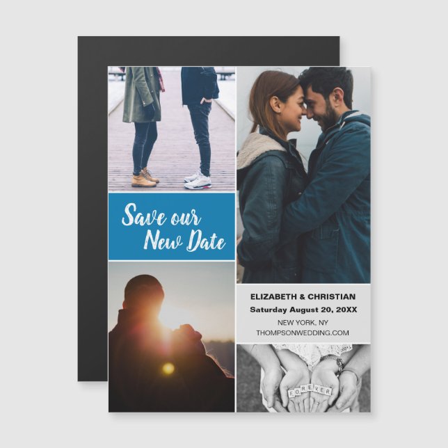 Blue Save our New Date Wedding Photo Magnetic Invitation (Front/Back)