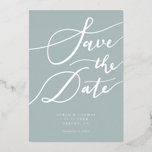 Blue Save The Date Calligraphy (Front)