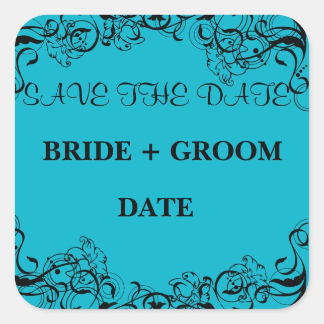Blue Save The Date Magnet Square Sticker (Front)