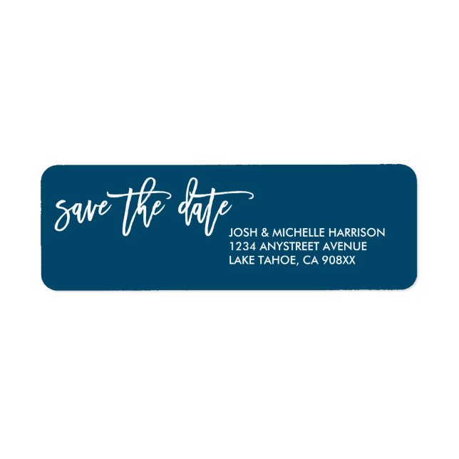 Blue save the date return address label (Front)