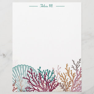 Blue Scallop Shell and Coral Letterhead