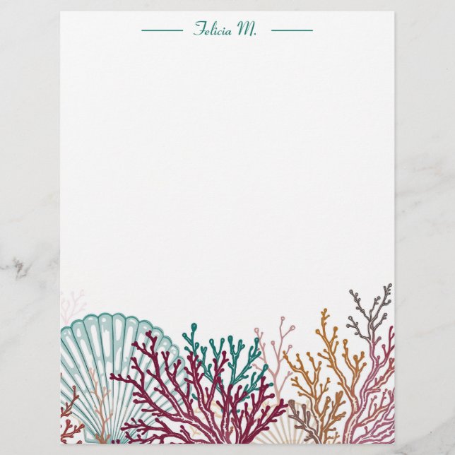 Blue Scallop Shell and Coral Letterhead (Front)