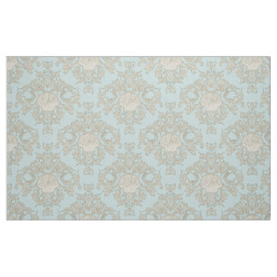 Blue Scallop Shell Leaf Scroll Damask Ocean Beach Fabric