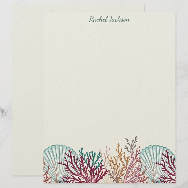 Blue Scallop Shells and Coral Letterhead (Front/Back)