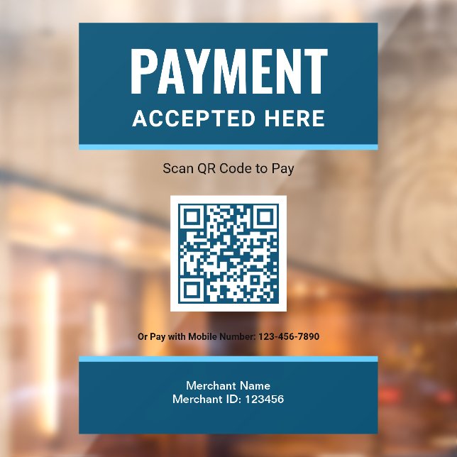 Blue Scan to Pay QR Code Business Payment Window Cling (Sheet 2)